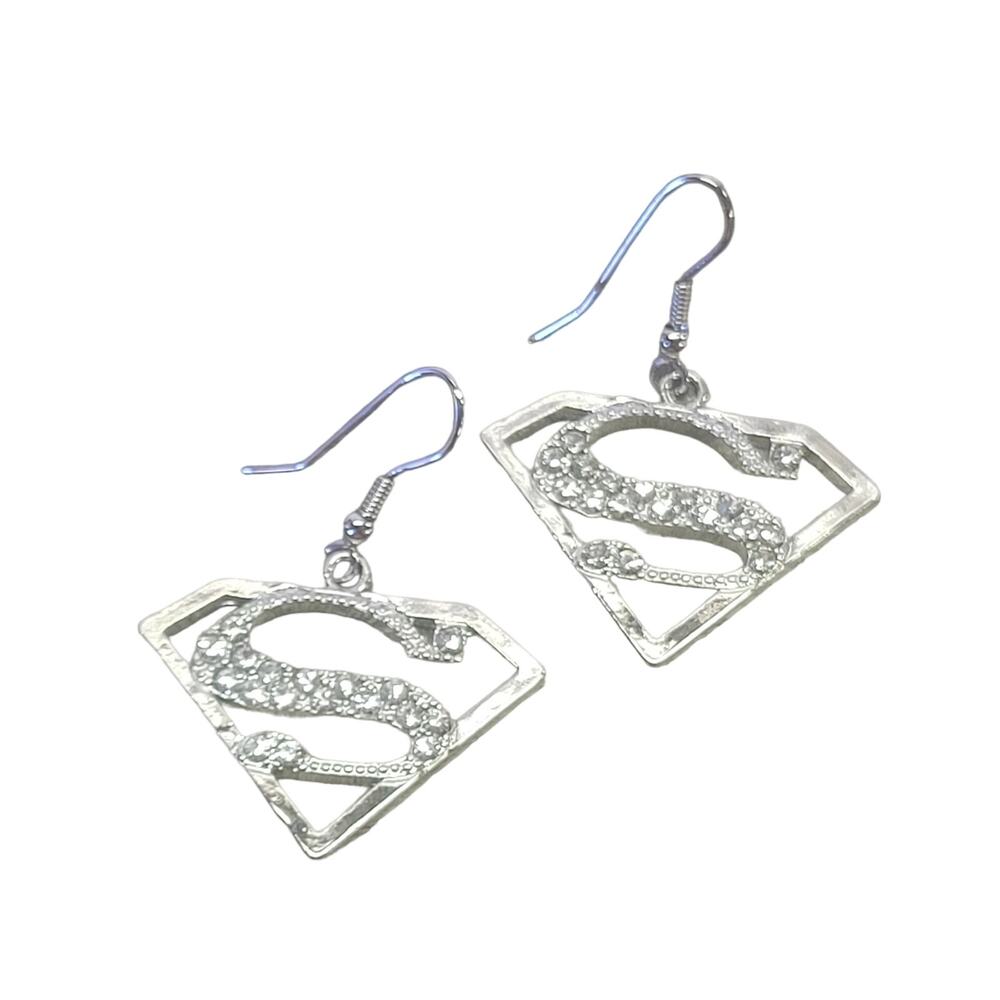 Superman emblem crystal dangle earrings